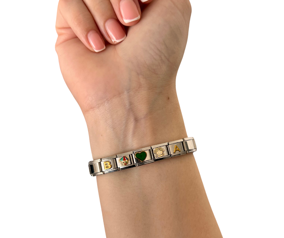 Brazalete Italiano Plata con 1 dije de niñ@👦🏻✨👧🏻( dijes extras son a parte, agrégalos a tu gusto)