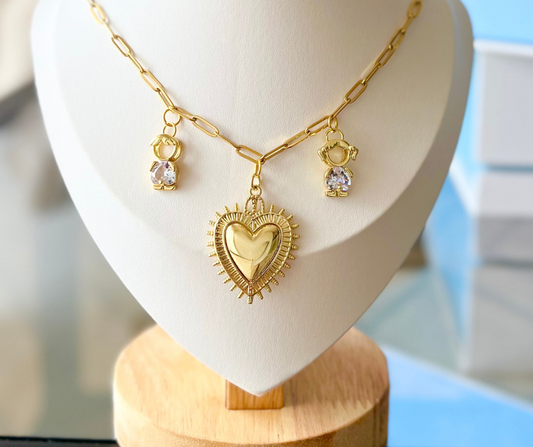 Collar Corazón con 1 dije de niñ@ ( dijes extras son a parte, agrégalos a tu gusto)