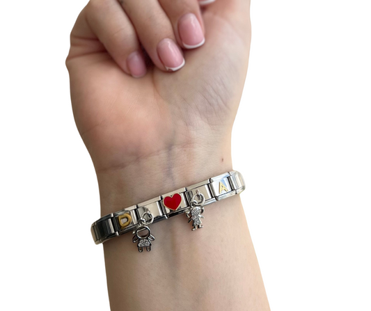 Brazalete Italiano Plata con 1 dije de niñ@ colgante 👦🏻✨👧🏻( dijes extras son a parte, agrégalos a tu gusto)