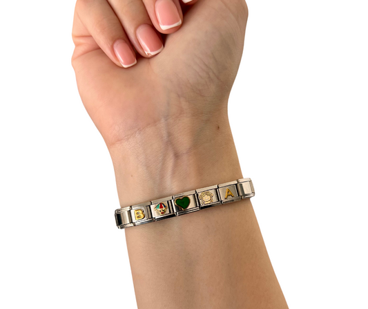 Brazalete Italiano Plata con 1 dije de niñ@👦🏻✨👧🏻( dijes extras son a parte, agrégalos a tu gusto)